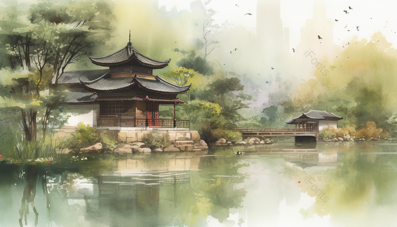 静谧舒适乡村生活水墨风格背景图,插画/手绘图,插画/手绘图库,插画/手绘图下载,插画/手绘